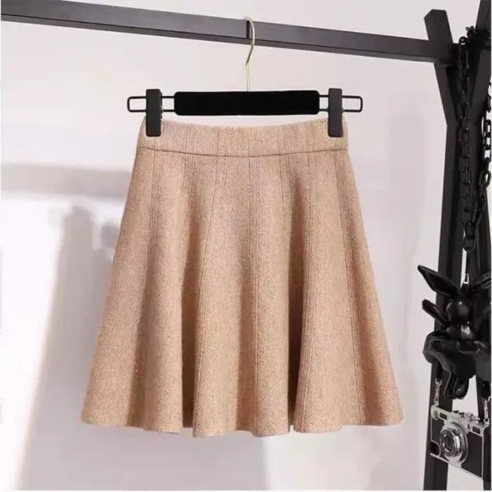 Tricot Mini Jupe pour femmes épais taille haute a-ligne tout-match doux