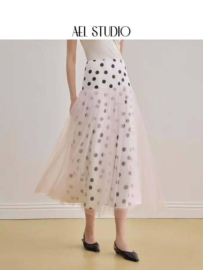 AEL Original French Elegant A Swing Skirt 2026 Nouvelle Jupe d'été ample en maille à pois pour femme