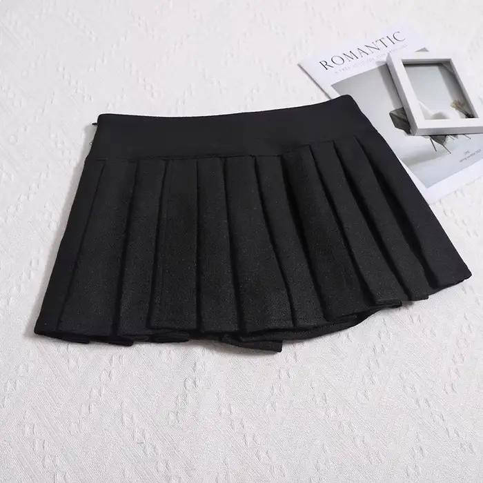 Jupe plissée en laine pour femme junior style préppy automne hiver minijupe taille basse fente latérale gris clair gris foncé noir