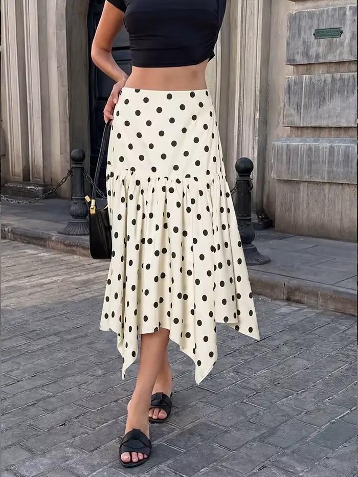 Jupe midi élégante à pois pour femme HH