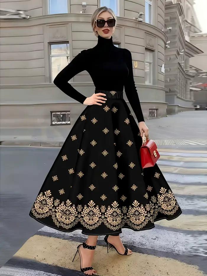 Jupe noire à imprimé floral pour femme