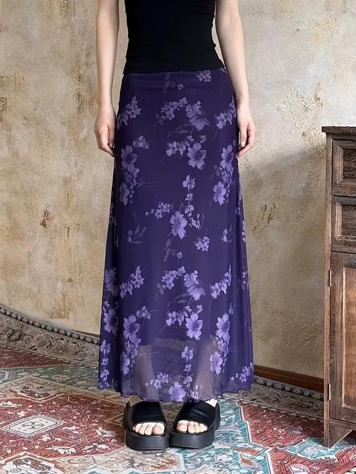 Jupe longue en maille florale pour femme