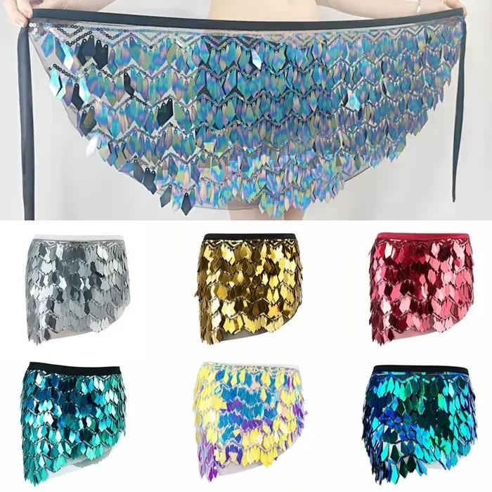 Jupe de danse du ventre mini holographique à sequins multicolores pour danseurs débutants et experts occassions spéciales