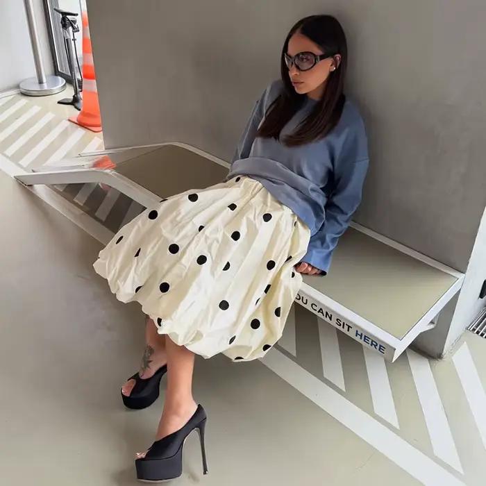 Jupe longue à pois pour femme