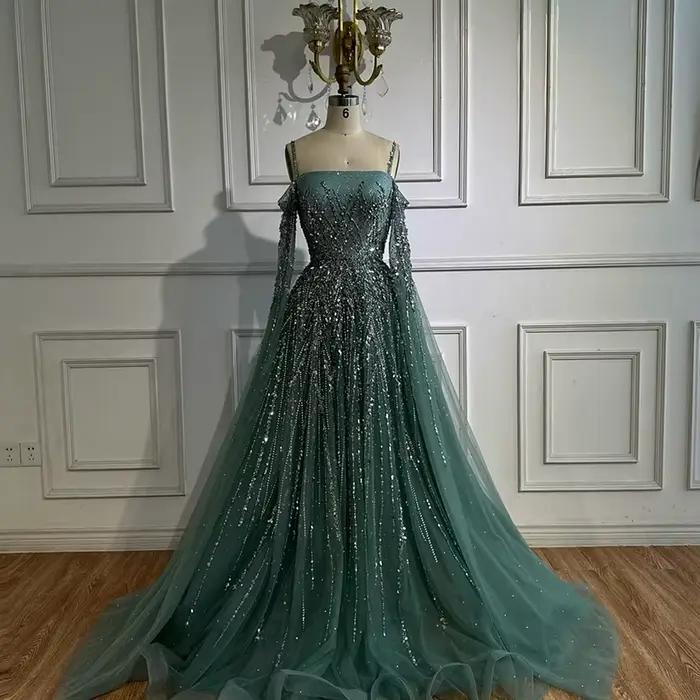Robe de soirée de luxe ligne A, Turquoise, avec Cape à manches longues, pour occasions formelles, Serene Hill, 2021, LA72957, personnalisée