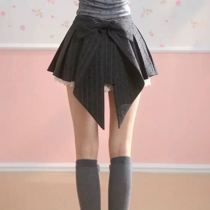 Jupe Mi-Longue Plissée Style Universitaire Motif Pois Avec Nœud Papillon Anti-Transparence Pour Femmes Occasions Spéciales Élégante Polyvalente Durabilité Comfortable