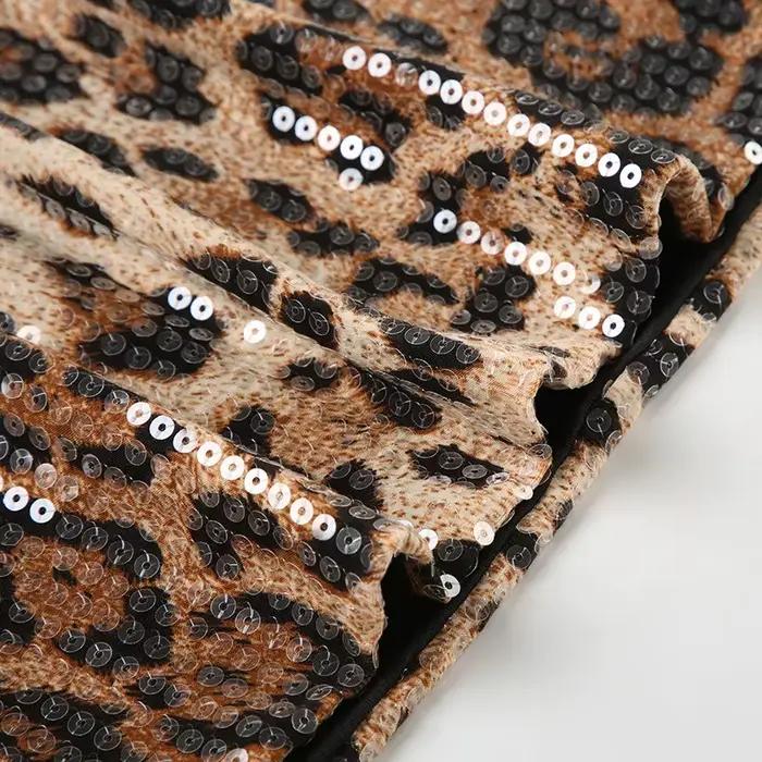 Nouvelle mini-jupe à sequins imprimé léopard décolletée pour femme 2026