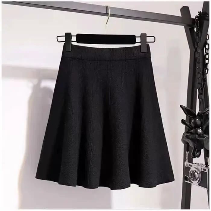 Tricot Mini Jupe pour femmes épais taille haute a-ligne tout-match doux