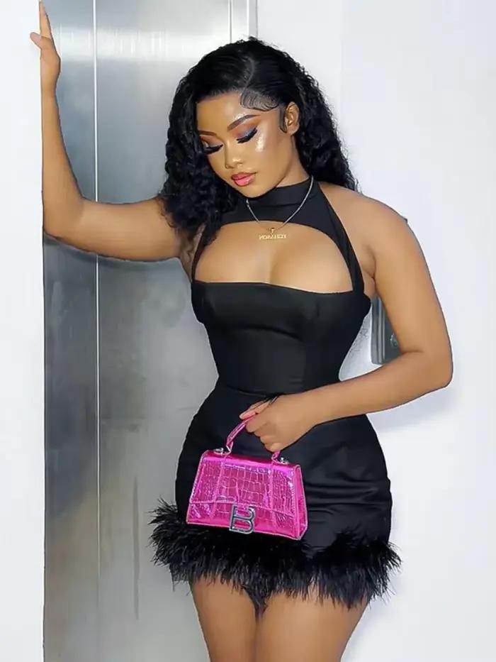 Robe noire moulante pour femmes, Streetwear ajouré, robe De nuit laineuse Sexi, tenues De Club tendance, vêtements Y2k