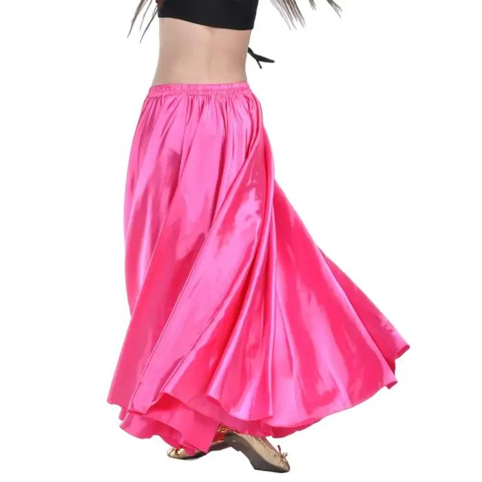 Jupe en Satin Costume de danse du ventre femmes jupes gitane danseur vêtements de pratique jupe Maxi 12 couleurs assorties solide blanc noir arabe