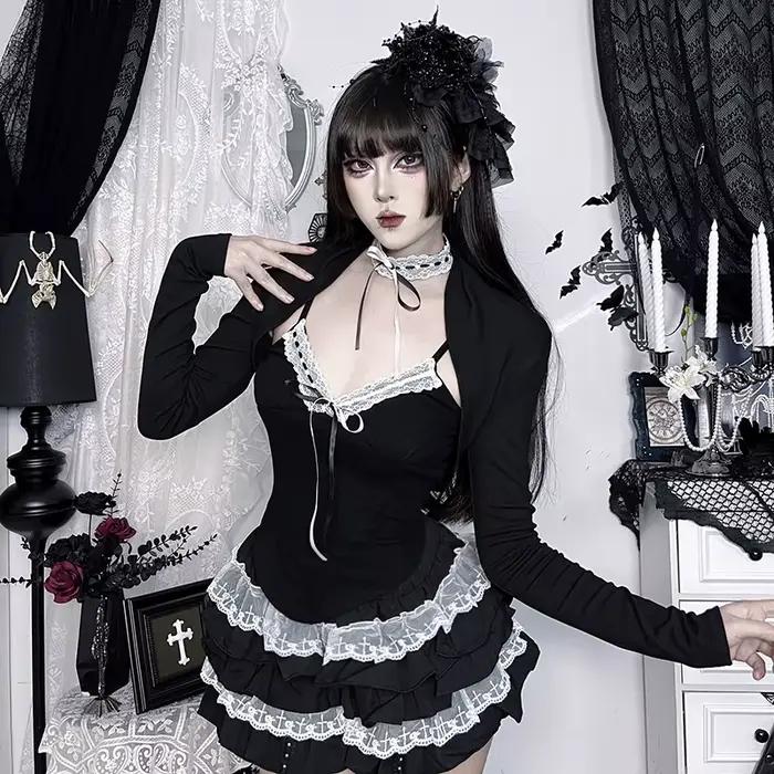 Camisole en dentelle noire Patchwork