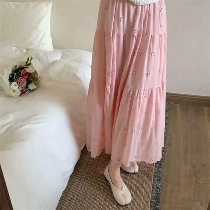 Jupe courte rose taille haute évasée pour femme