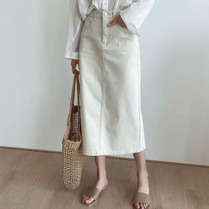 Jupes longues en Denim solide pour femmes