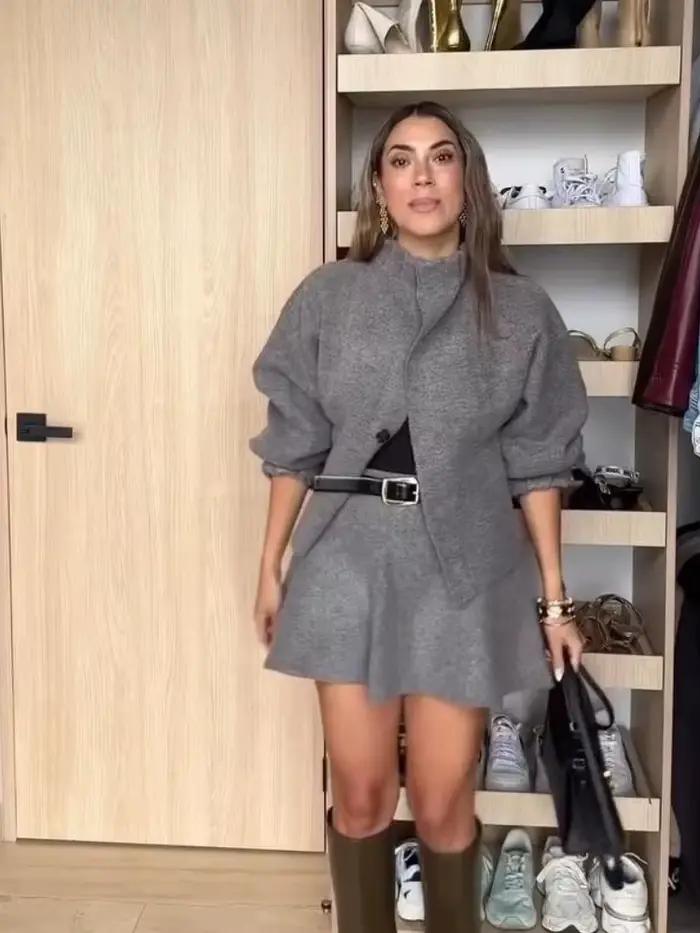 Ensemble veste Mini jupe élégante à col haut pour femme