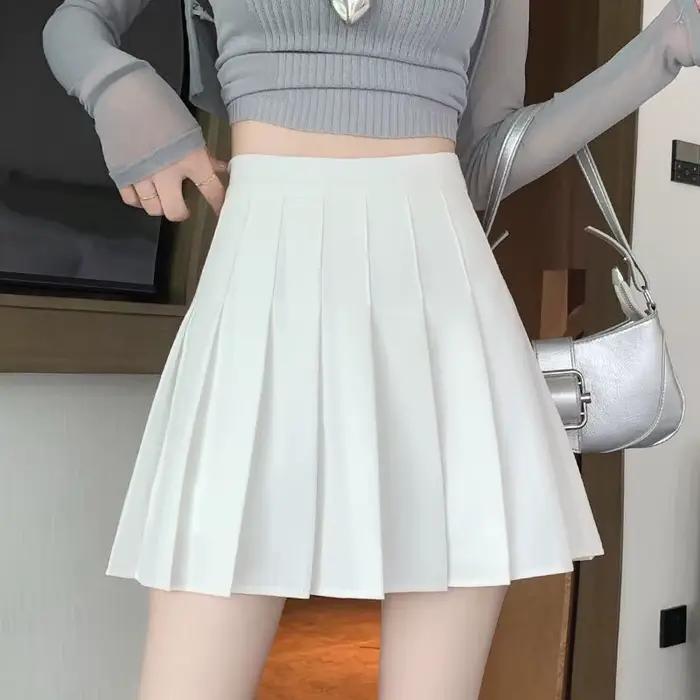 Jupe plissée taille haute style preppy pour femmes