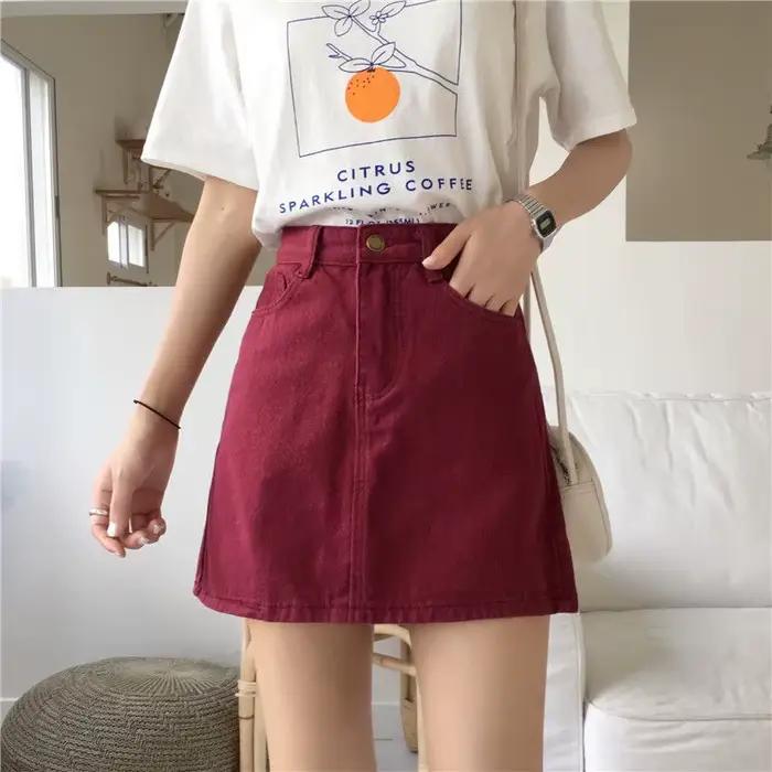 Jupe en jean style coréen pour femmes élégante trapèze vintage mode été chic Loisirs mince ajustement empire coupe régulière