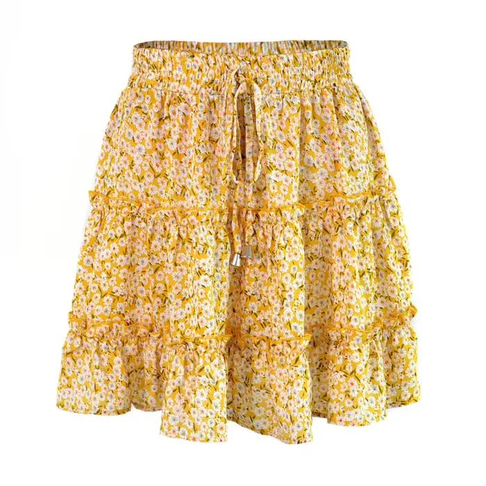 Jupes florales taille haute A-Line pour femmes, jupes d'été décontractées pour femmes, mode chic, lacets doux, belle, nouveau, 2025