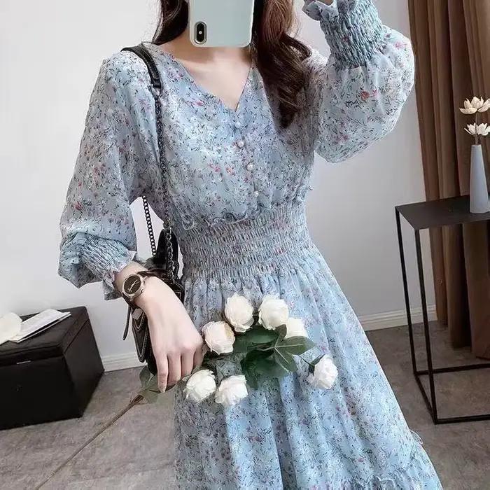 Robe longue élégante de style coréen à manches longues