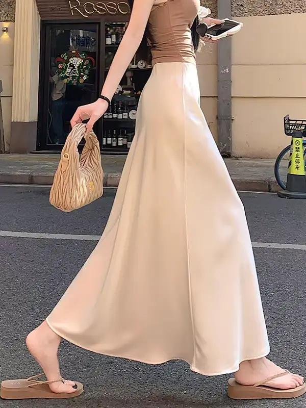 Jupe mi-xi en Satin pour femmes