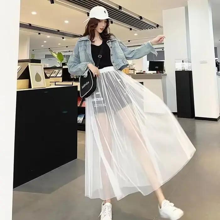 Jupe en maille transparente monocouche