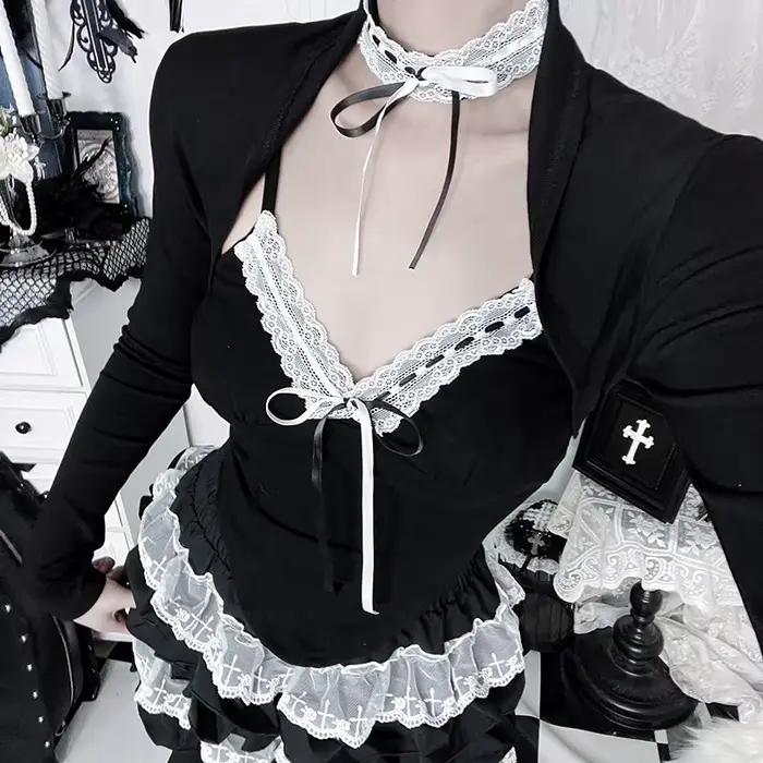 Camisole en dentelle noire Patchwork