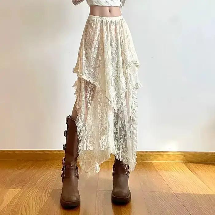 Jupe en dentelle taille haute pour femmes