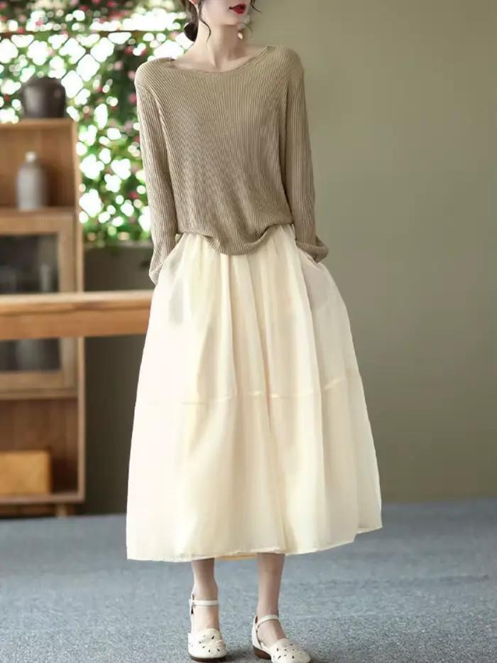 Jupe maxi longue avec poche pour femme