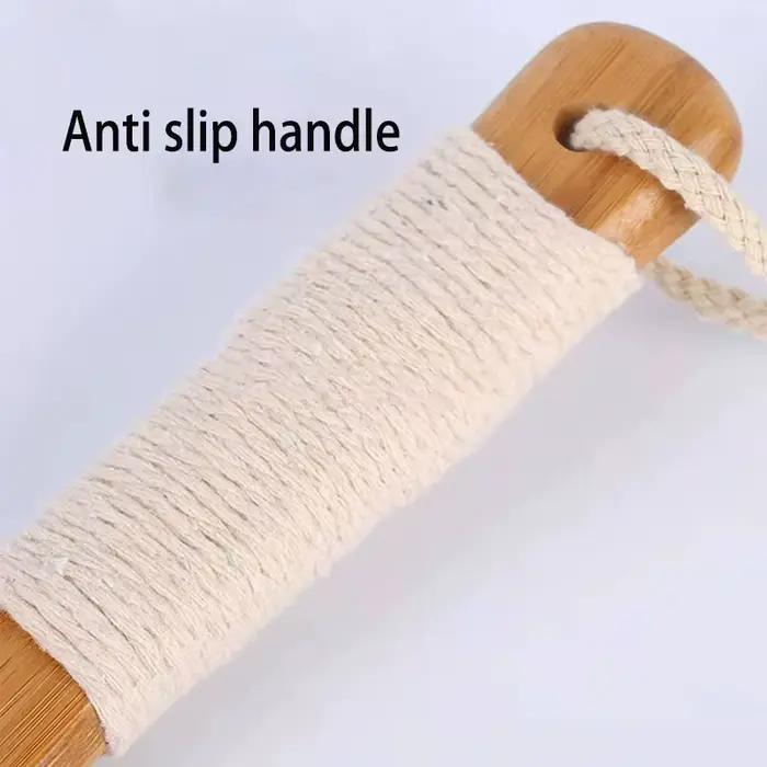 Brosse pour le dos à long manche pour exfolier la peau avec des poils – Brosse pour le corps du dos en bois pour le brossage et l'épurateur sec pour la douche