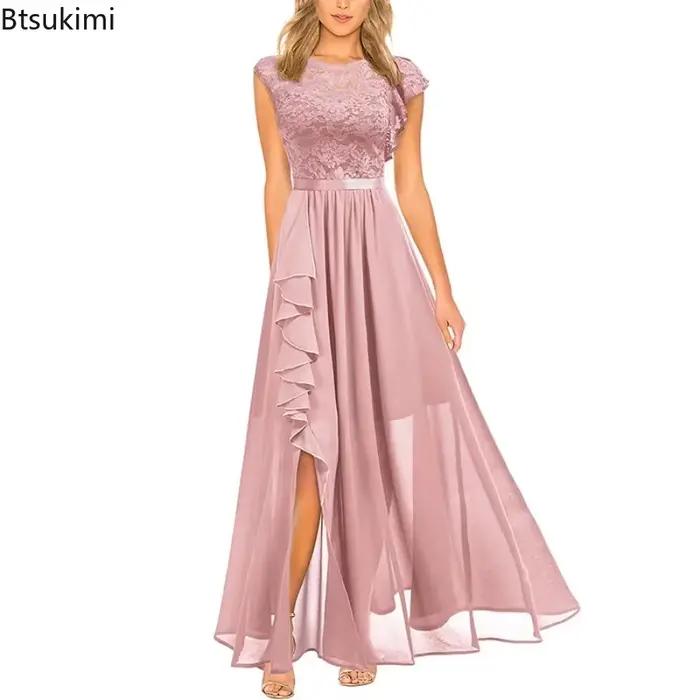 Robe Maxi Élégante Taille Haute Btsukimi En Mousseline de Soie Pour Femmes Occasions Spéciales Soirées Galas Mariages