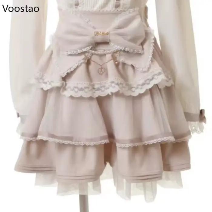 Mini jupe Lolita japonaise élégante avec nœud et chaîne de perles pour femmes, occasion spéciale gothique Y2K et dentelle