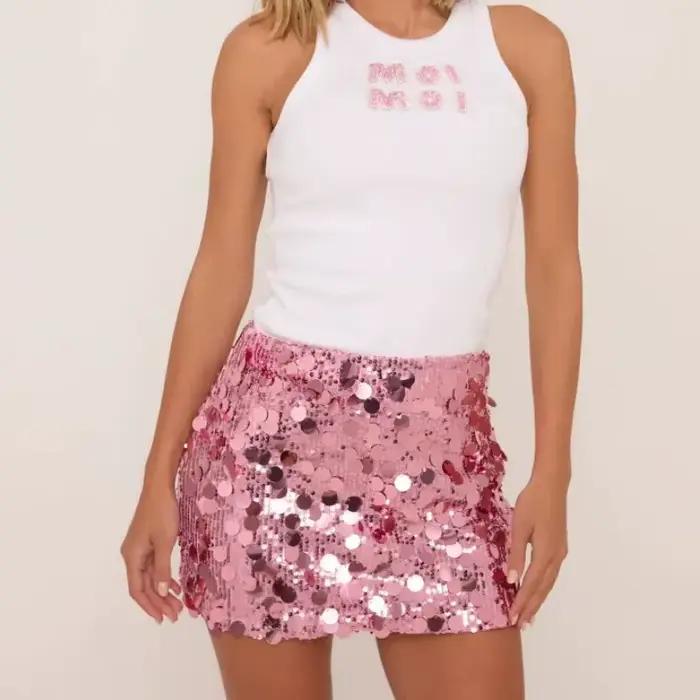 Mini jupe courte moulante à paillettes scintillantes pour femmes
