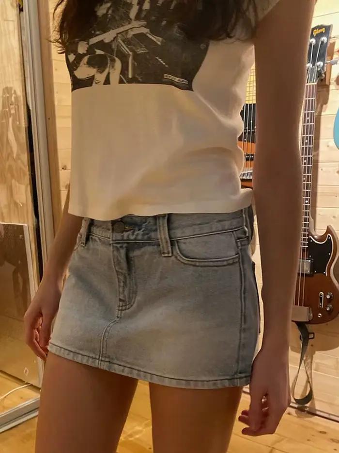 Jupes en jean vintage bleues taille basse