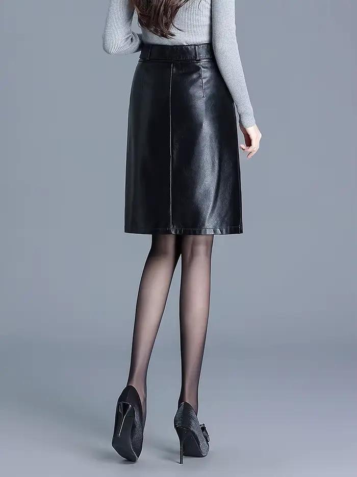 Jupe noire en cuir PU pour femme