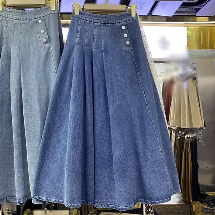 Jupe longue élastique en jean pour femme
