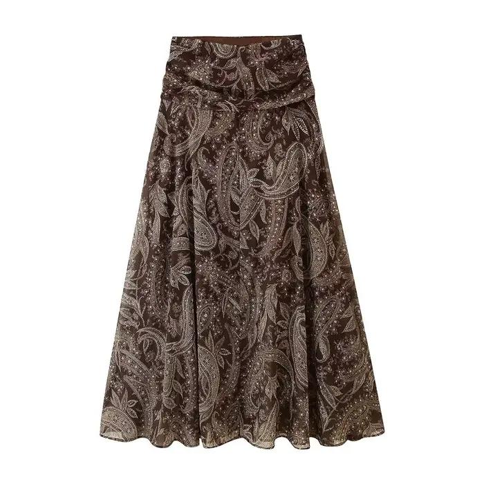Jupe évasée imprimée à la mode pour femmes, jupe taille haute à imprimé Paisley, jupe longue fluide, style bohème décontracté pour femmes PVCK