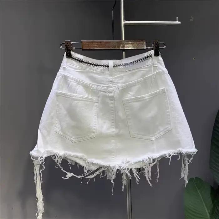 Nouvelle jupe courte en jean blanc coréen irrégulier 2026 pour femme