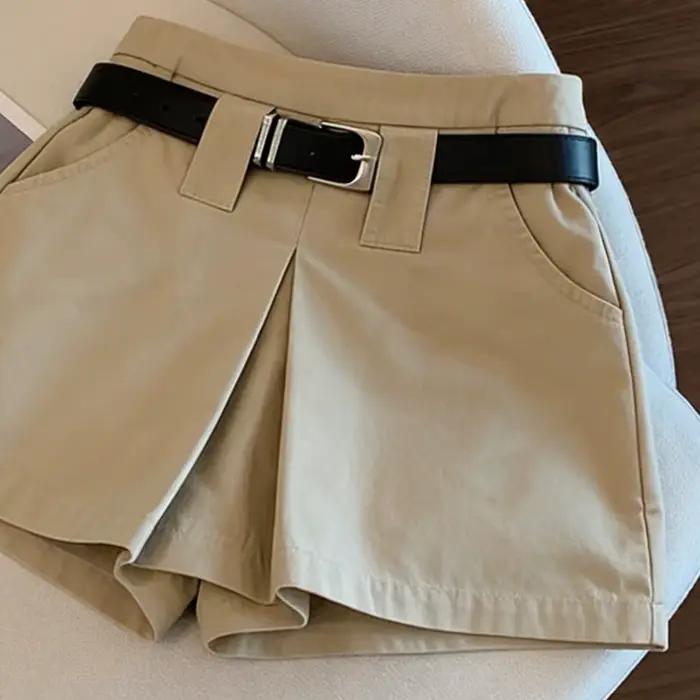 Jupe cargo rétro kaki taille haute coupe trapèze pour femme, design estival