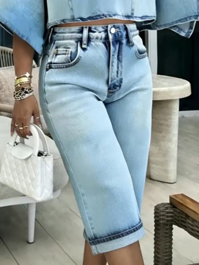 Jean large taille haute délavé bleu clair style vintage pour femme Bonboho – Collection été 2026 – Tenue de vacances en denim