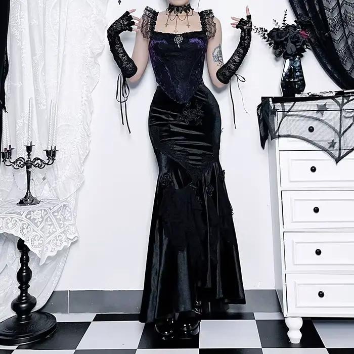 Mall Goth Velvet Fishtail Jupe pour femme