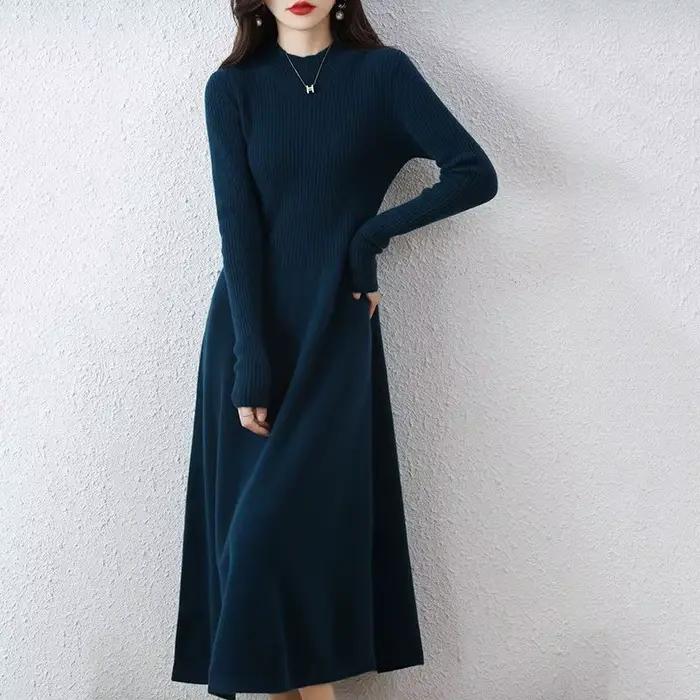 Robe longue en laine et cachemire pour femme