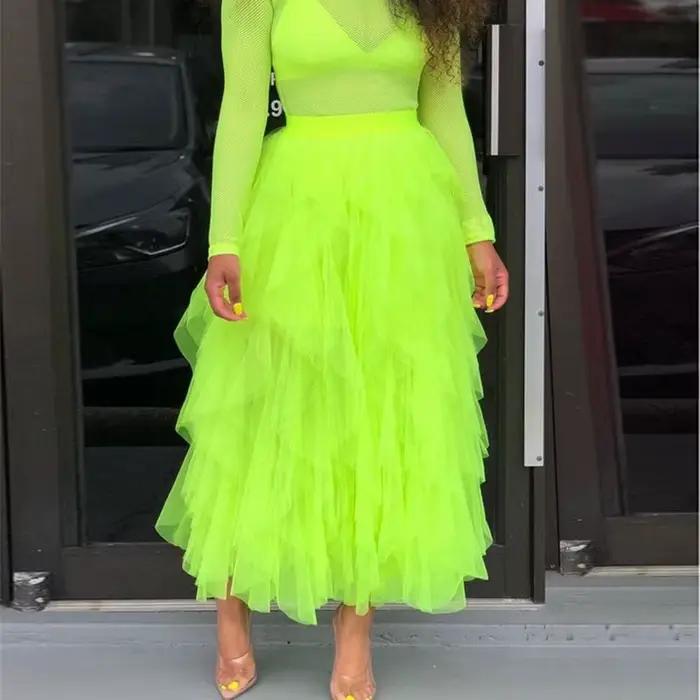 Jupe en tulle superposée vert vif pour femme
