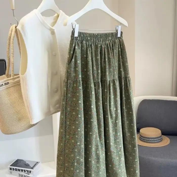 Jupe mi-longue tendance à fleurs pour femmes
