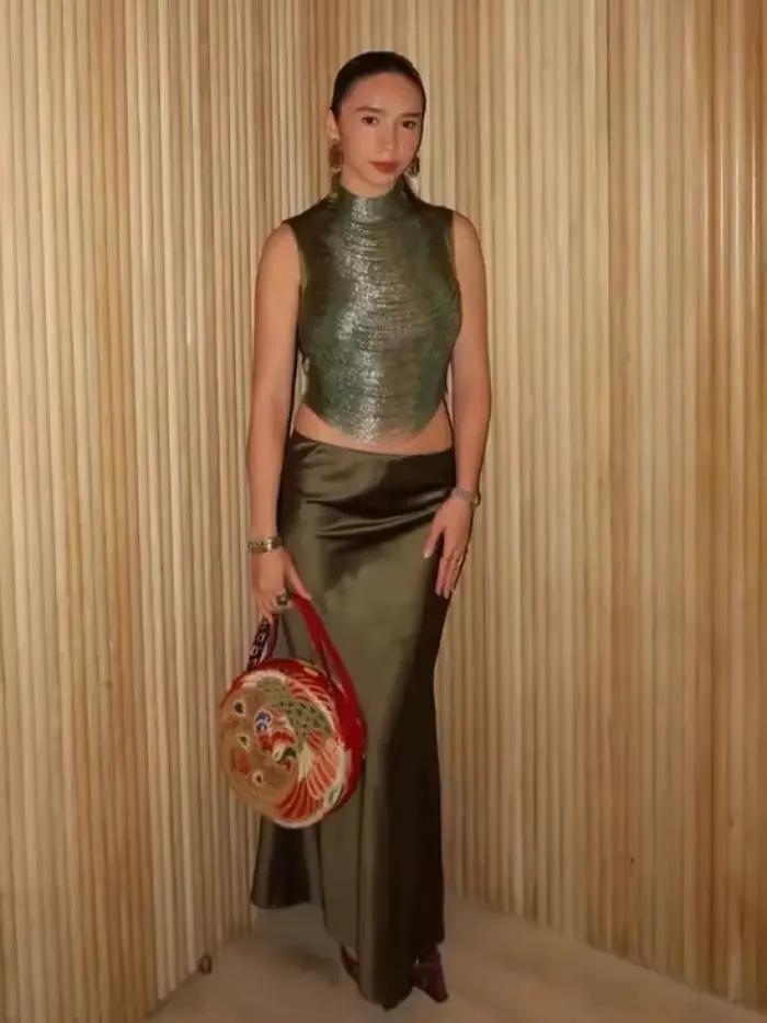 Ensemble BKQU Crop Top à Pampilles et Jupe Sirène en Satin pour Femmes Occasions Spéciales