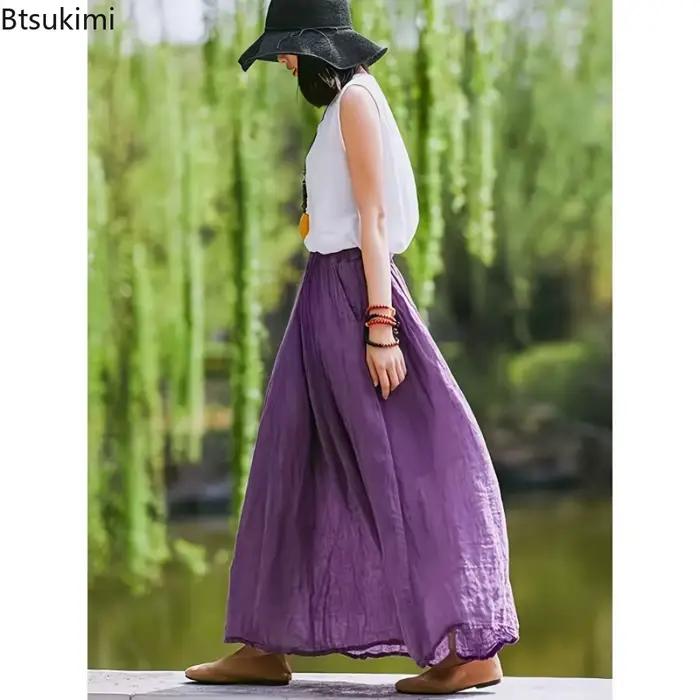 Jupe longue vintage polyester décontractée pour femmes couleur unie polyvalente printemps été automne occassions spéciales