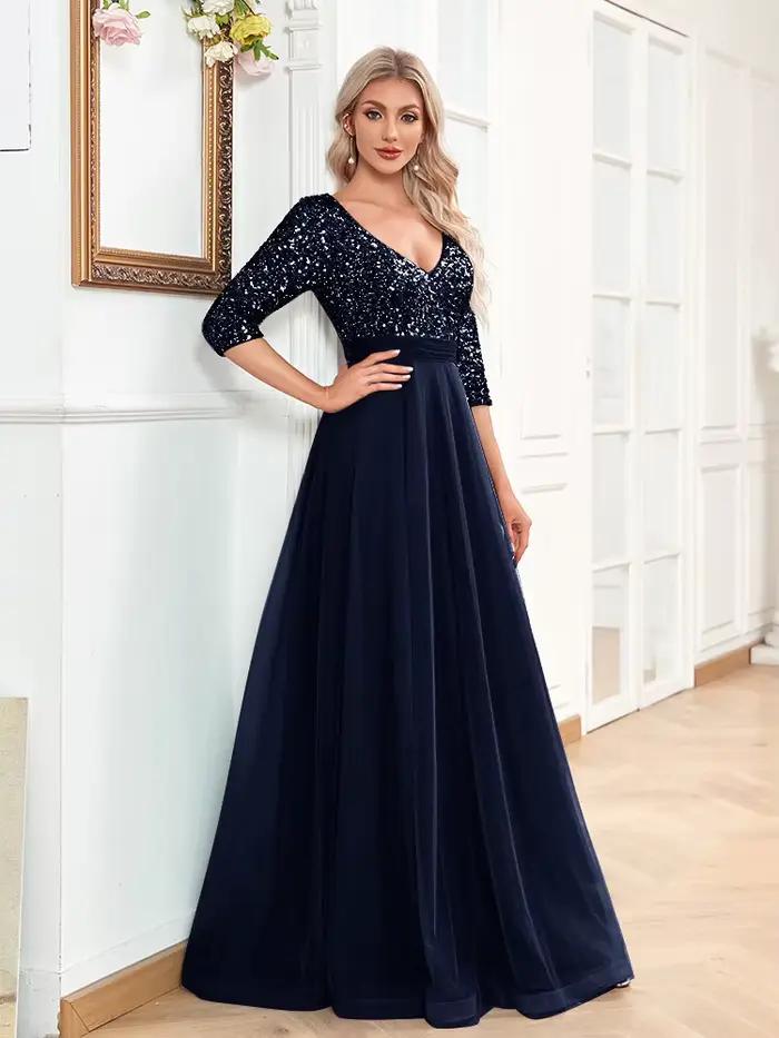 Robes de soirée en mousseline de soie pour femmes, manches mi-longues, robe de soirée trapèze, robes à lacets dans le dos