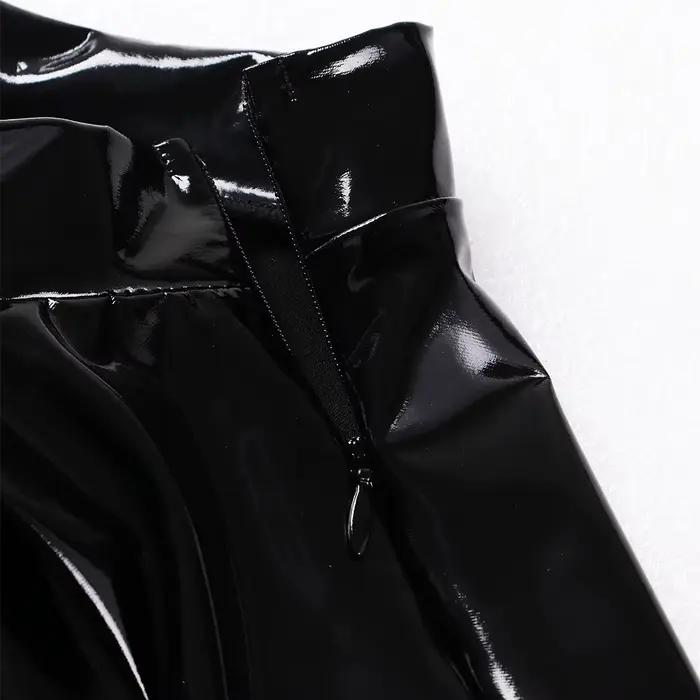 Jupe plissée en cuir verni PVC pour femme, jupe évasée brillante style patineuse, mini-jupe avec fermeture éclair pour soirée, club, cosplay