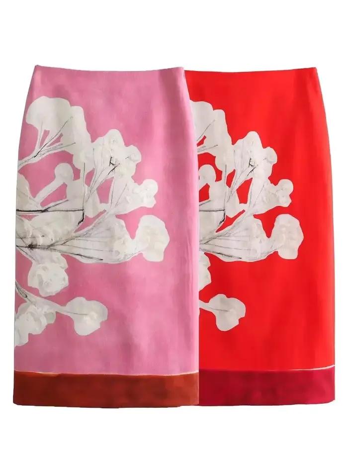 Jupe imprimée vintage taille haute décontractée en acétate pour femmes, mini midi, ajustement mince, appliques, printemps été
