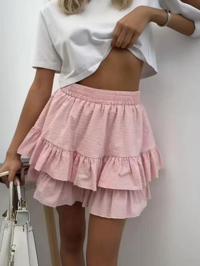 Jupe élégante taille haute en dentelle unie style gâteau pour femme Printemps/Été 2025 Mode européenne et américaine sexy mi-longue