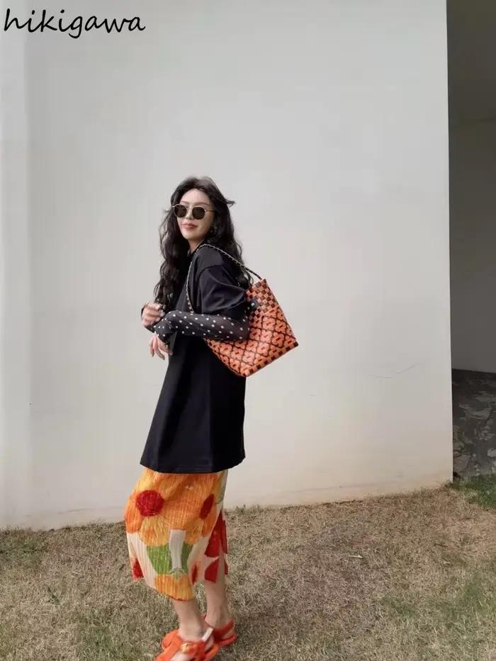 2025 Faldas Mujer De Moda jupes longues florales pour femmes Vintage ample été Jupe taille haute Jupe plissée mode coréenne Saia