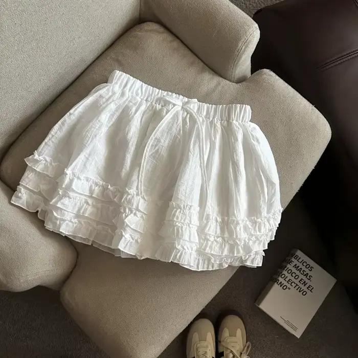 Jupe Femme Été 2026 Taille Haute Décontractée à Bord Volanté Effet Fluffy Coupe Trapèze